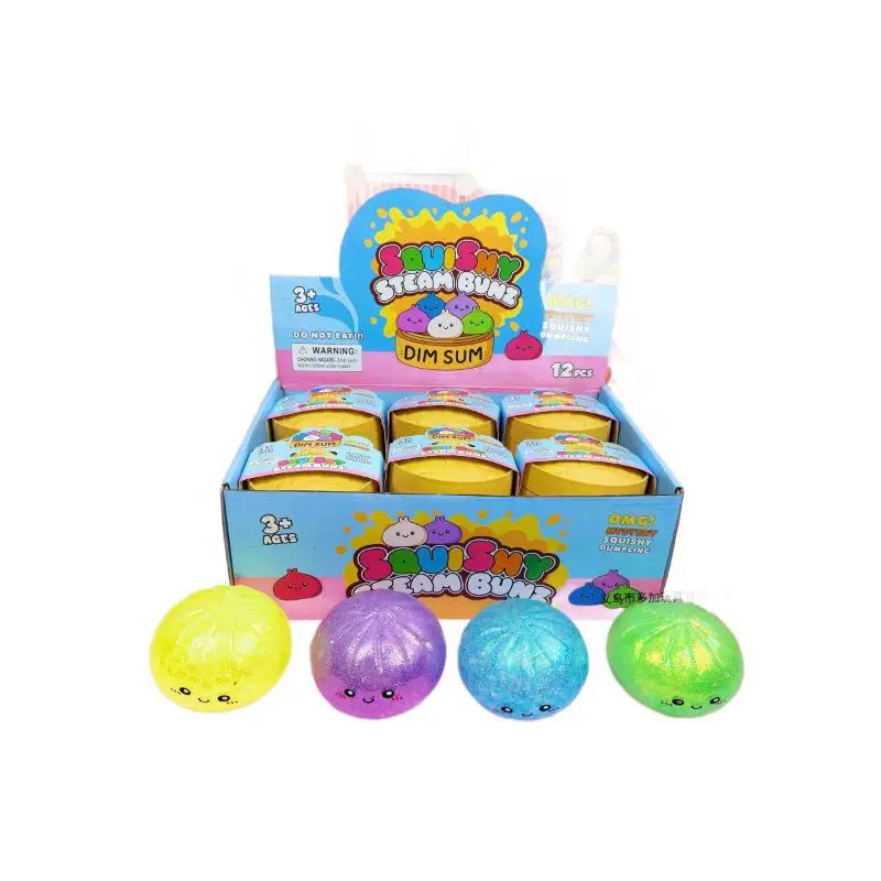 Игрушка squishy «Булочка» в блайнд-боксе 8,5 см, мультяшные выражения, блёсточные шарики — набор 12 шт.