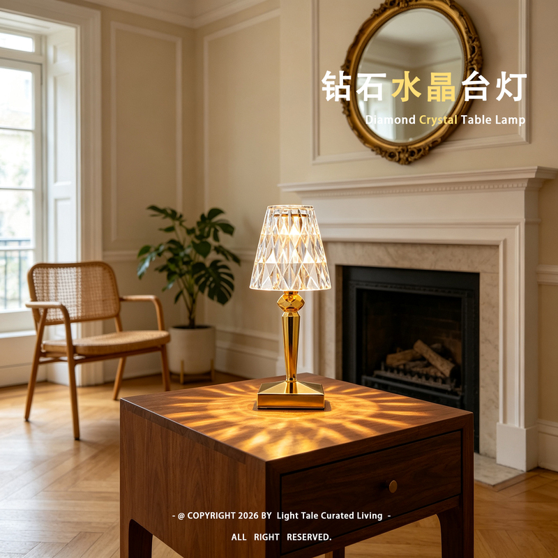 Modern American-Style Crystal Acrylic Diamond Table Lamp, Living Room and Bedroom Decorative Lamp, USB Rechargeable Acrylic Ambient Light