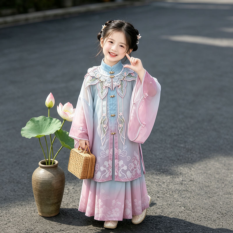 Children's Hanfu 2026 Autumn Collection Parent-Child Embroidered Cloud Shoulder Ming Dynasty Style Set Mid-Autumn Festival Gradient Large Sleeve National Style Ancient Costume Set