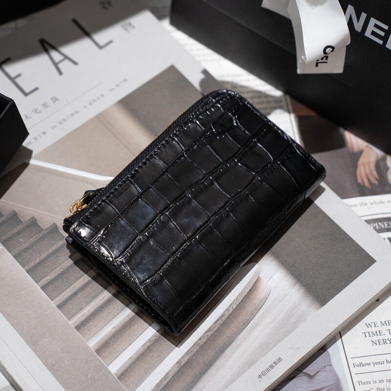 26 Small Chanel-Style Coin Purse with Crocodile Pattern and Caviar Texture, 7-Zipper Wallet Card Holder, Leather Card Case Coin Purse 26 Small Chanel-Style Coin Purse with Crocodile Pattern and Caviar Texture, 7-Zipper Wallet Card Holder, Leather Card Case Coin Purse