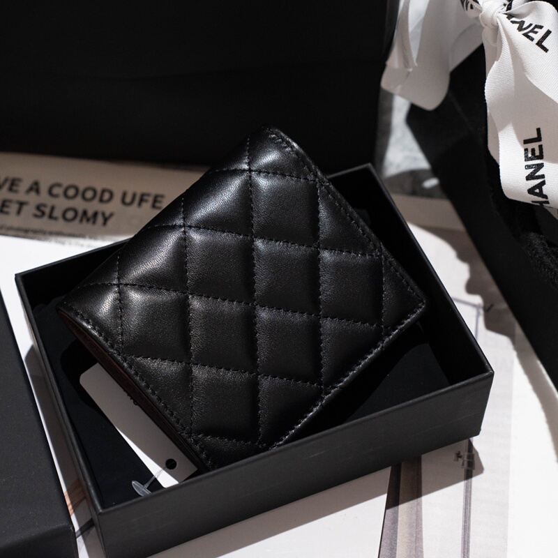 High-Quality Chanel-Style Original Long Wallet with Diamond Pattern, Classic Short Bi-Fold Wallet, Caviar Card Holder for Women High-Quality Chanel-Style Original Long Wallet with Diamond Pattern, Classic Short Bi-Fold Wallet, Caviar Card Holder for Women