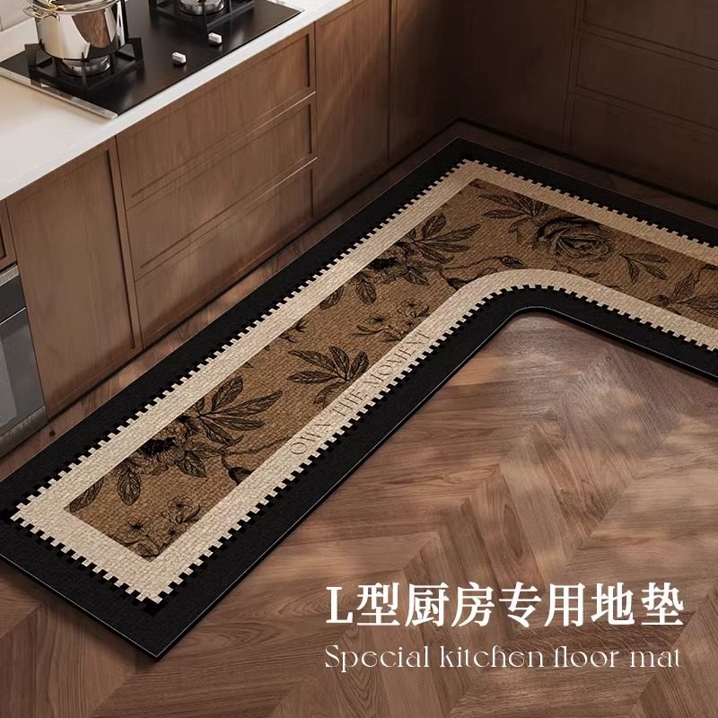 Kitchen oil-proof floor mats, wipeable, washable and stain-resistant floor mats, waterproof and non-slip 7-shaped I-type special absorbent edge carpets
