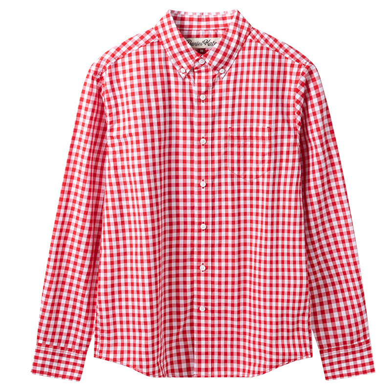Cotton Red and White Plaid Long-Sleeved Shirt, American Retro Style, Loose Casual Shirt, Pure Cotton Yarn-Dyed Classic Red Plaid