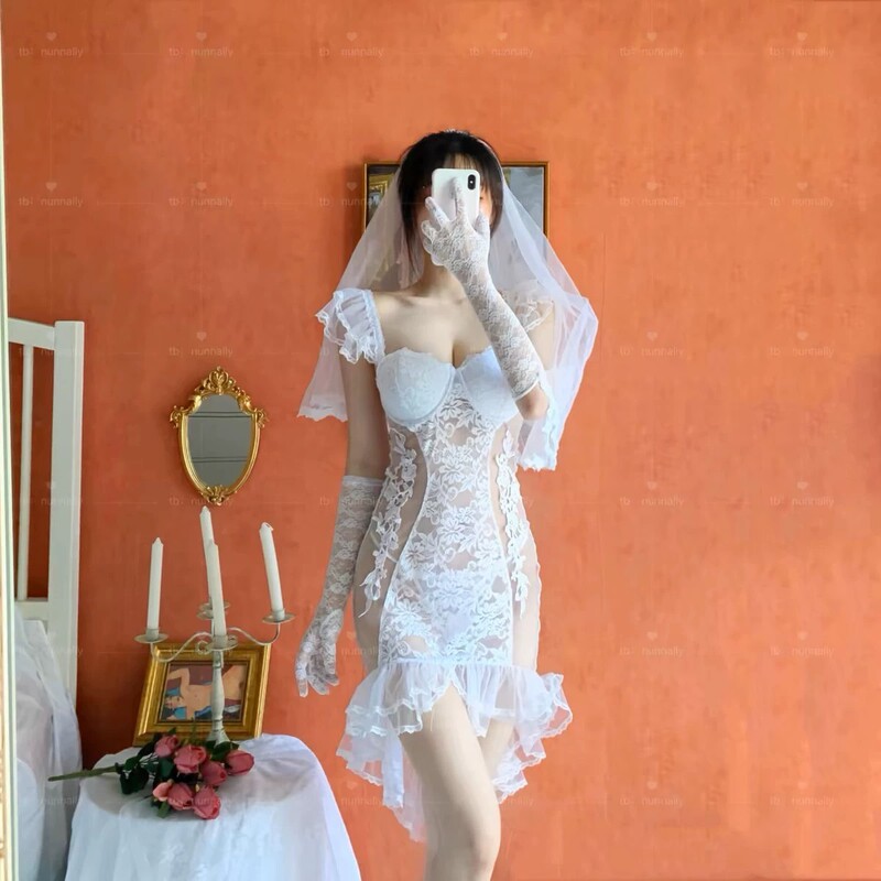 I'M Getting Married to You! White High-End Erotic Wedding Dress, Sexy Lace Bridal Outfit, Cosplay Honeymoon Private Photo Shoot Clothes