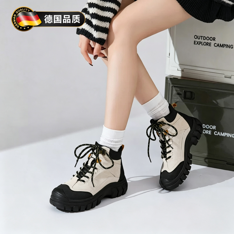 German High-End Outdoor Hiking Shoes for Women, Height-Increasing Martin Boots, Thick-Soled Hiking Shoes, Genuine Leather, Breathable, Waterproof, Non-Slip German High-End Outdoor Hiking Shoes for Women, Height-Increasing Martin Boots, Thick-Soled Hiking Shoes, Genuine Leather, Breathable, Waterproof, Non-Slip