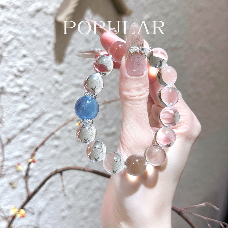 Natural White Crystal Bracelet with Aquamarine and Devil's Eye Design for Women, Light Luxury, Niche and Exquisite