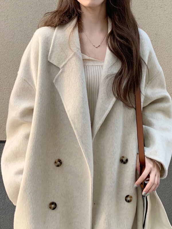 Tongxiang Qianyu Garment Factory's New Double-Sided Wool Coat, Long Suit Collar, Over-The-Knee, Loose Silhouette Wool
