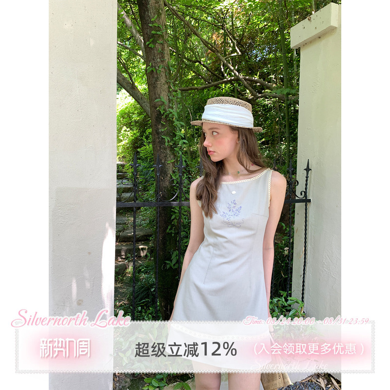 Silvernorthlake Silver Lake Gentle and Slimming Lace Patchwork Embroidered Dress Versatile Tank Dress