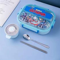 Cartoon Ultraman lunch box student 304 stainless steel insulated lunch box mens divider with soup bowl Iron Man lunch box
