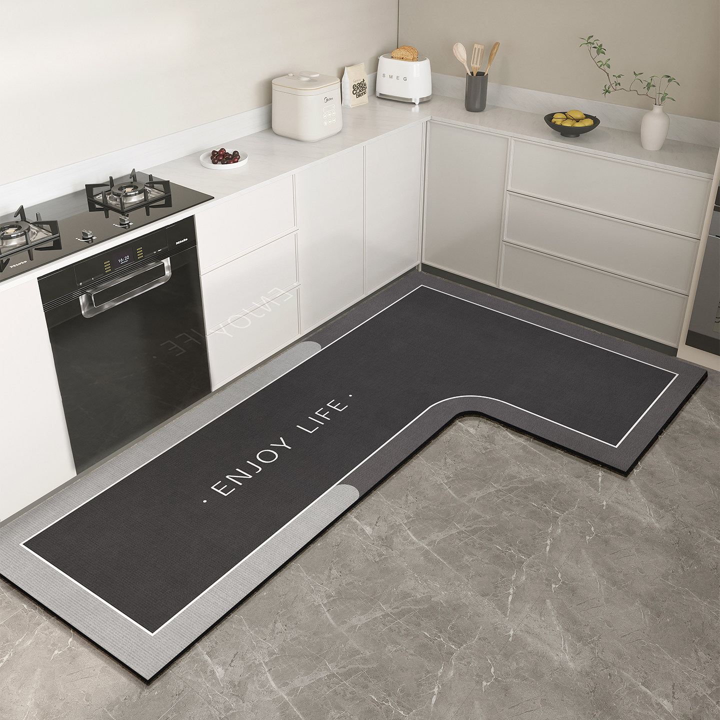 Corner kitchen floor mat absorbs water, oil and non-slip in one piece