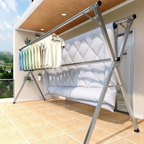 Stainless steel clothes drying rack floor-standing folding indoor and outdoor clothes drying pole double pole drying artifact balcony telescopic pole wholesale