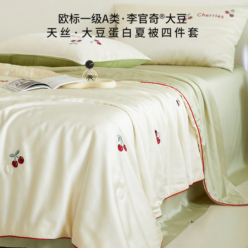 南通文匯軒紡織品 A級100Sテンセル大豆夏用キルト アイスシルクエアコンキルト 夏用クールキルト 4点セット