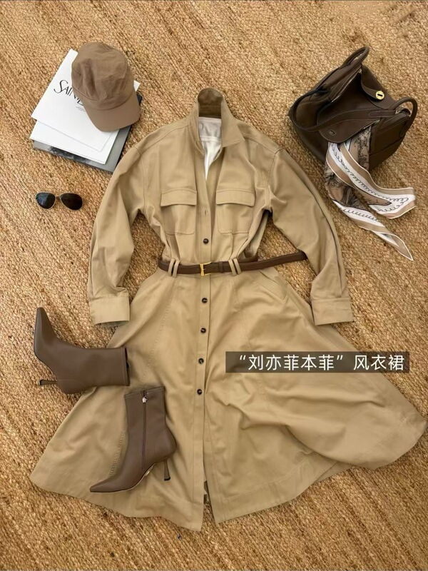 European Style 2026 Autumn New Fashion Lapel Single-Breasted Belt Waist-Slimming Trench Coat Dress 870167 European Style 2026 Autumn New Fashion Lapel Single-Breasted Belt Waist-Slimming Trench Coat Dress 870167