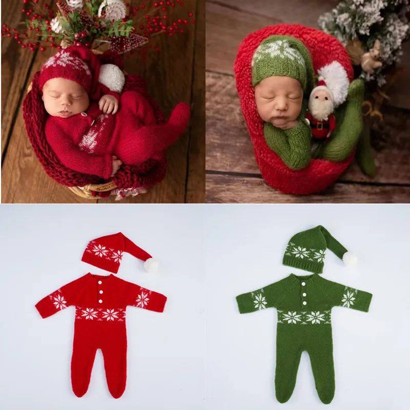 ??Newborn Photography Christmas Clothing Hat Jumpsuit 2Pcs s