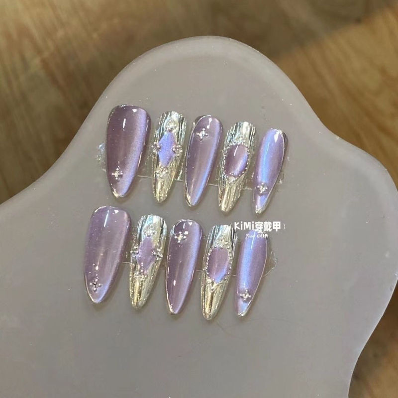 Handmade Wearable Nails, Sweet and Cool Style, Violet Princess Glass Beads, Buccellati Manicure, Popular and Affordable on Xiaohongshu