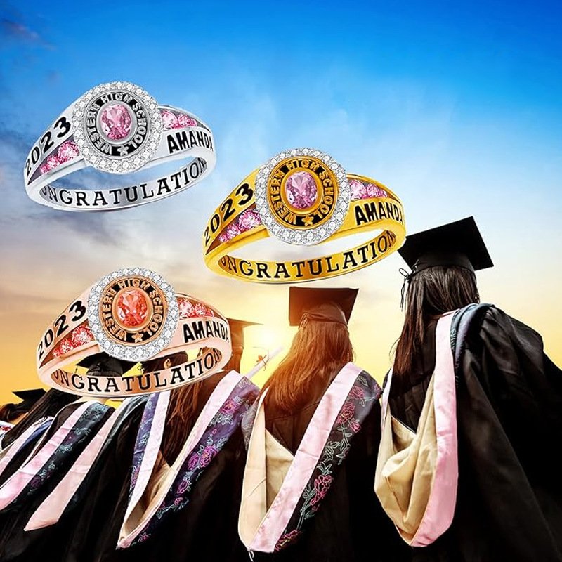 Amazon's best-selling graduation season customized ring women's birthstone college commemorative ring copper jewelry customization