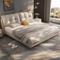Light luxury leather bed double bed cream style large soft bag backrest wedding bed master bedroom Italian minimalist 1 8m storage bed