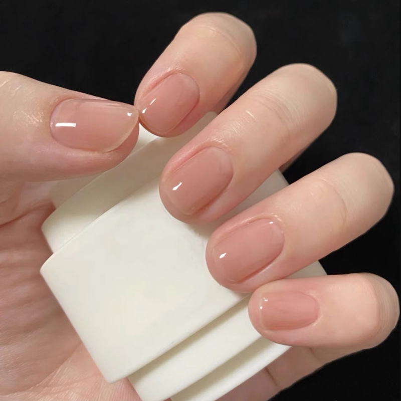 Short Nude Fake Nail Patches, High-End Pure and Icy Transparent Wearable Nail Patches, Autumn and Winter Whitening, Removable Finished Nail Art