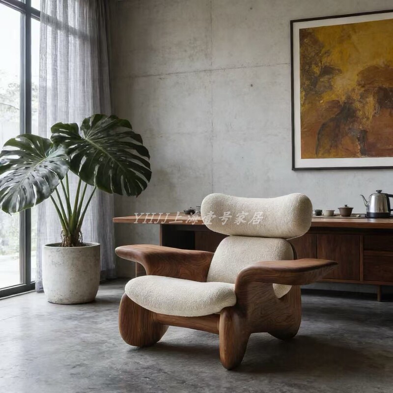 Wabi-Sabi Style Solid Wood Art Sofa Chair Designer Model Irregular-Shaped Hotel Single Leisure Chair Chinese-Style Comfortable Armchair Wabi-Sabi Style Solid Wood Art Sofa Chair Designer Model Irregular-Shaped Hotel Single Leisure Chair Chinese-Style Comfortable Armchair