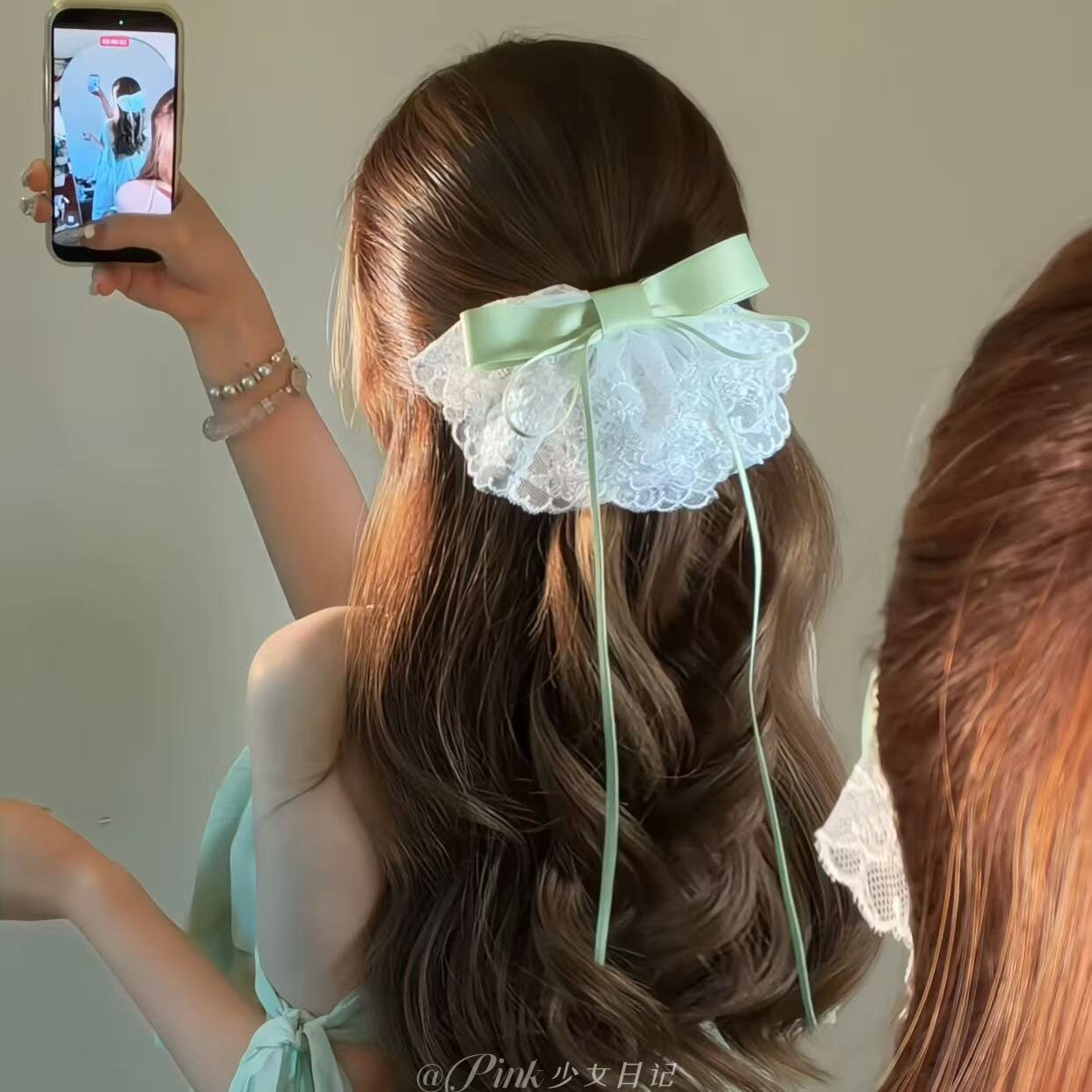 New lace bow ribbon hair accessory for women, high-end mesh side hair accessory, super fairy-like design.