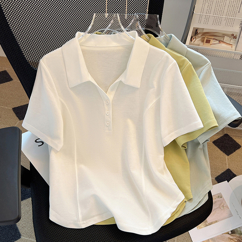 Plus-Size Women's Clothing That Hides the Body and Makes You Look Slimmer, New Summer Style Polo Collar Short-Sleeve T-Shirt, Age-Reducing Pure White Top Plus-Size Women's Clothing That Hides the Body and Makes You Look Slimmer, New Summer Style Polo Collar Short-Sleeve T-Shirt, Age-Reducing Pure White Top