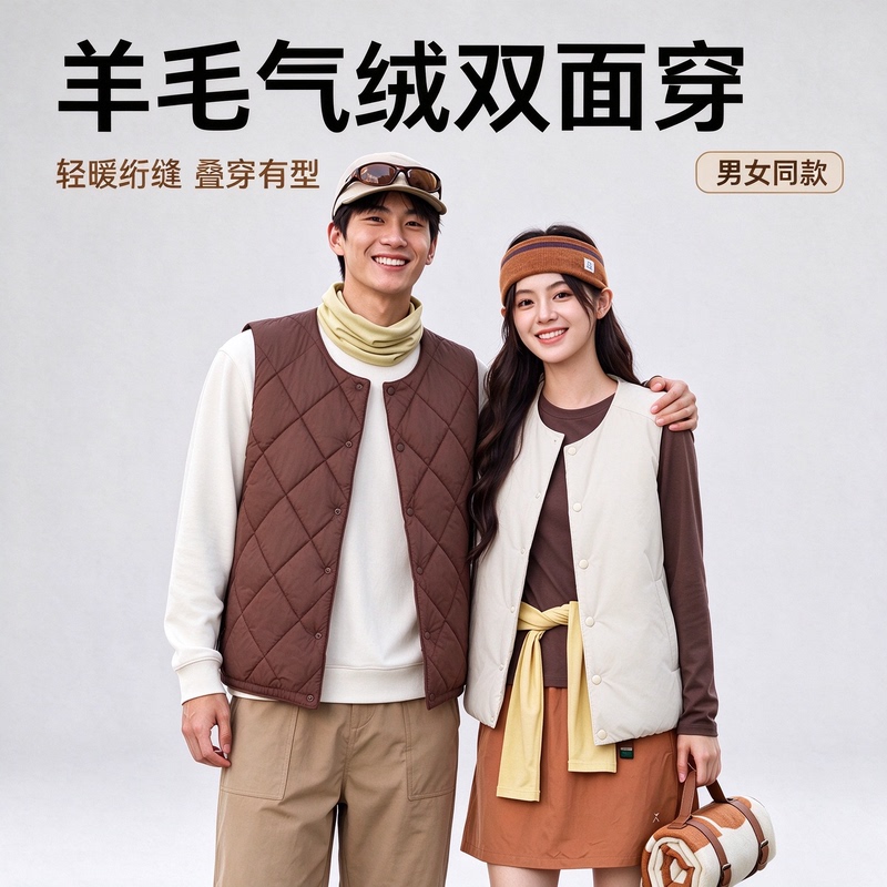 Wool Fleece Double-Sided Vest Jacket, Unisex, New Autumn and Winter Style, Lightweight, Warm, Slim-Fit Vest 1