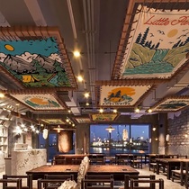 Camping style barbecue shop ceiling background cloth Internet celebrity industrial style decoration canopy hanging cloth indoor ceiling decoration cloth