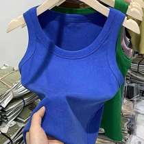 U-neck threaded vest for women new summer pure color sleeve