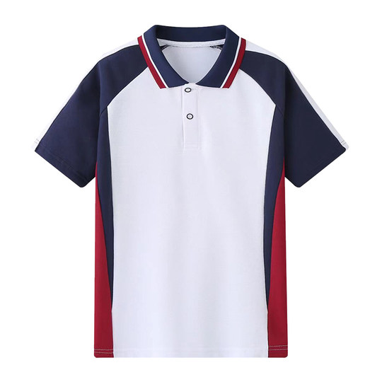 Summer School Uniform Short-Sleeved Suit Primary and Secondary School Students Polo Shirt Junior High School Students High School T-Shirt Light Blue White Red Class Uniform Top