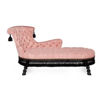 French light luxury single chaise longue fabric buckle tassel solid wood pink bedroom American high-looking leisure lounge chair