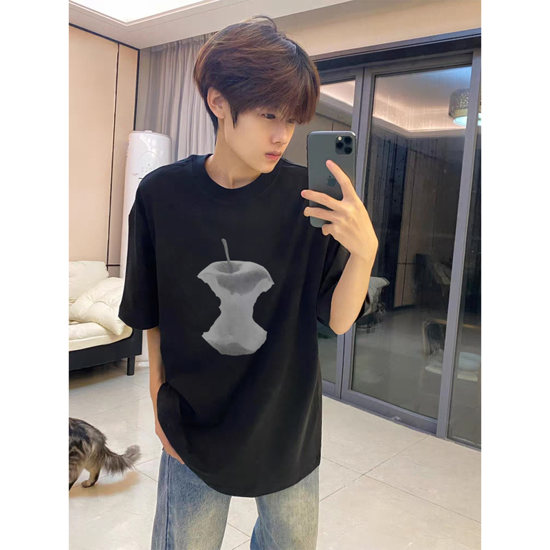 American High Street Style Black Short-Sleeve T-Shirt for Boys, 2026 New National Trend Clothing, Youth Pure Cotton Half-Sleeve Top for Summer