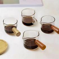 Small milk cup acacia wood handle high borosilicate heat-resistant glass mini spice measuring cup espresso extraction cup