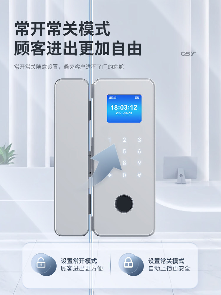 Office Glass Door Password Lock Double Door Double Opening Single Opening Company Shop Framed Electronic Smart Fingerprint Door Lock