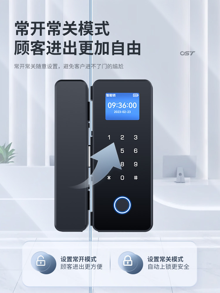 Glass Door Password Lock, Office Fingerprint Lock, Punch-Free Single and Double Door Double-Opening Electronic Smart Lock, Company Access Control Lock