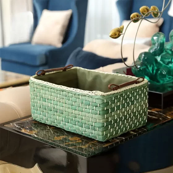 Rattan Storage Basket Snack Straw Storage Box Organizer Coffee Table Desktop Living Room Storage Bin Household Miscellaneous Basket