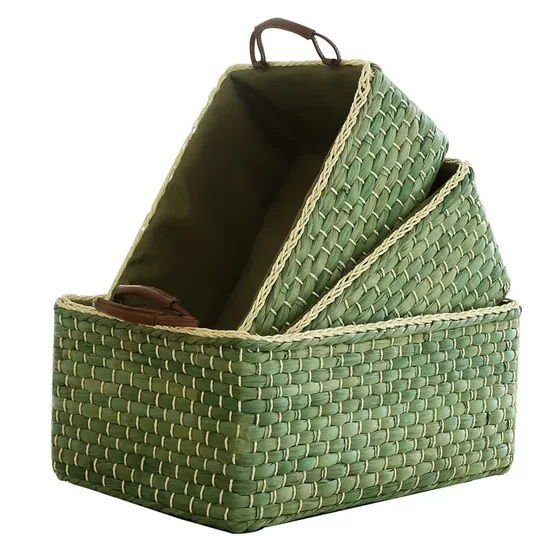 Rattan Storage Basket Snack Straw Storage Box Organizer Coffee Table Desktop Living Room Storage Bin Household Miscellaneous Basket