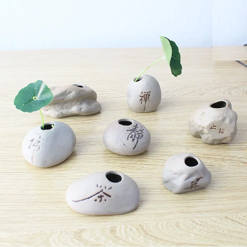 Mini Hydroponic Flower Pot, Coarse Ceramic Small-Diameter Vase, Zen-Style Small Flower Vessel, Decorative Piece for Coffee Table, Fish Tank, and Green Plant Decoration