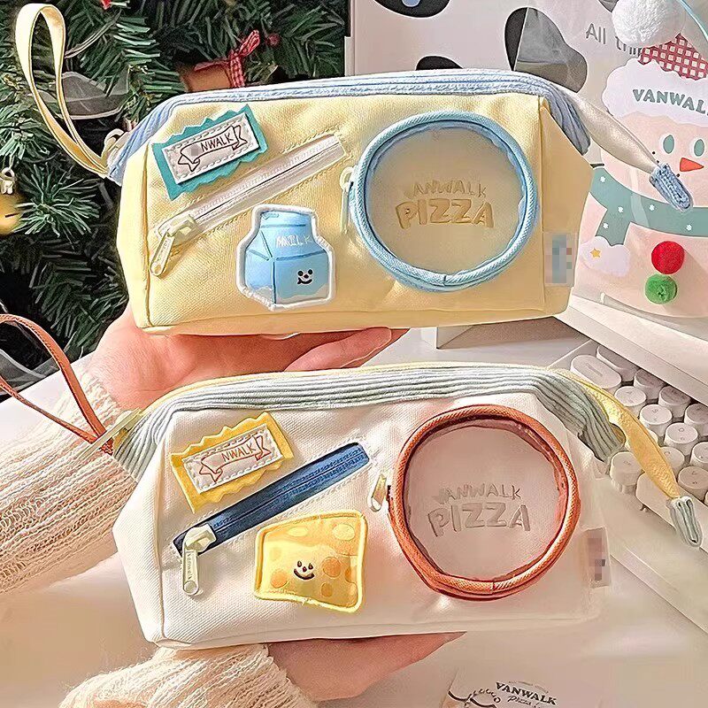 Cute Color-Blocked Pencil Case with Large Capacity and High Aesthetic Appeal for Young Female Students, Suitable for Middle School Students, Can Be Used as a Lunch Bag, Stationery Box, or Pencil Pouch