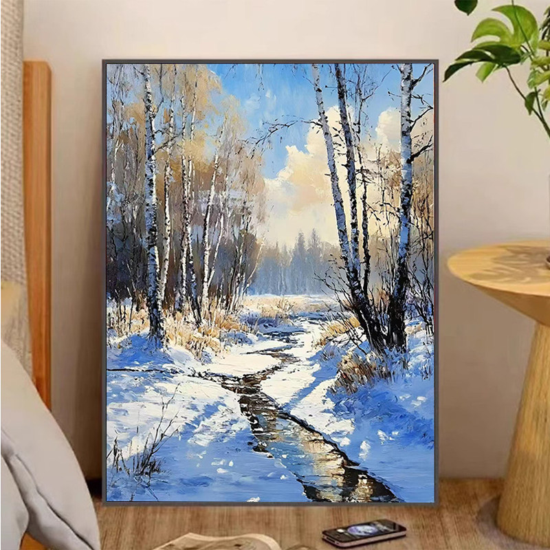 冬日雪景diy数字油画手工填色画画2025新款风景丙烯画涂色油彩画-淘宝网