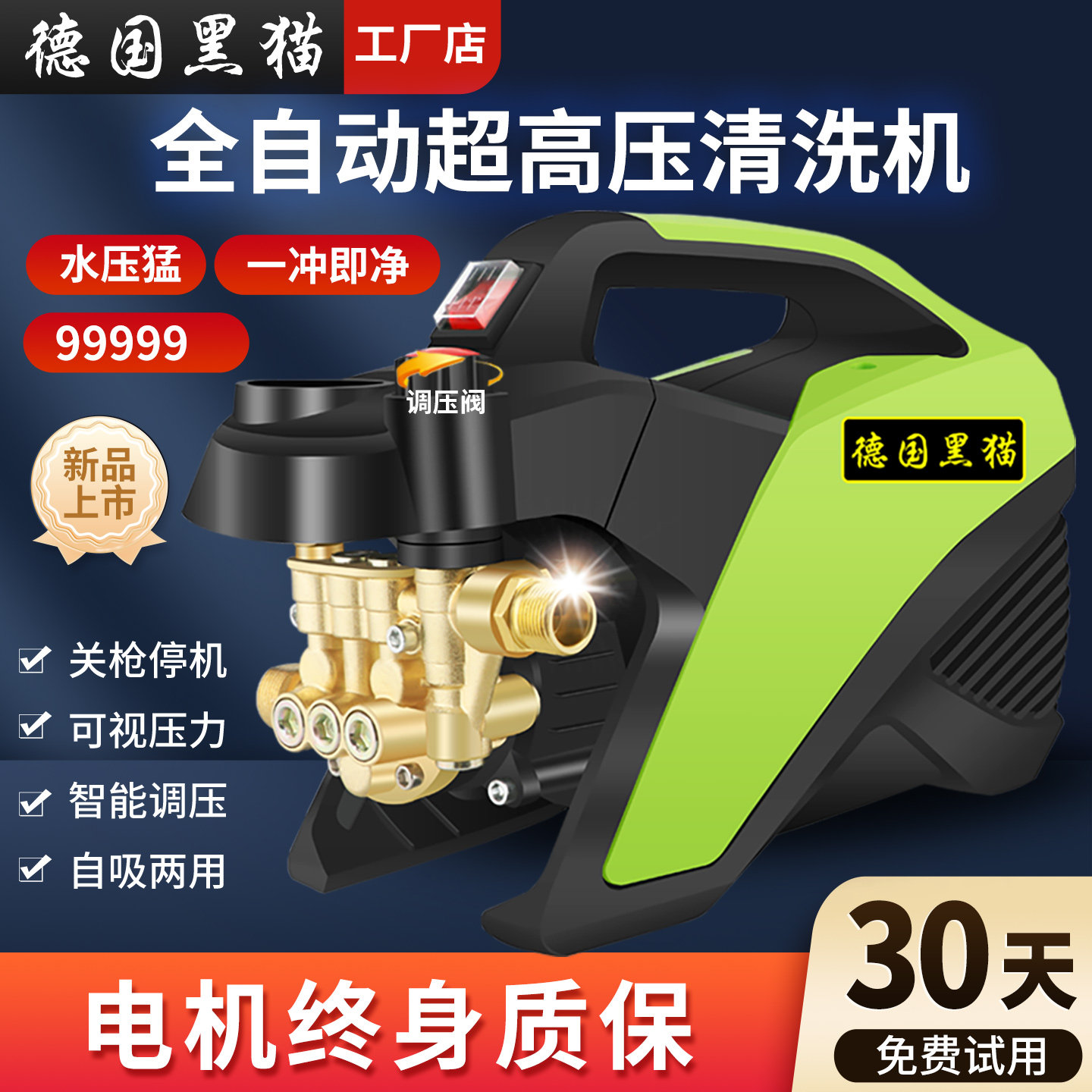 Black Cat Ultra-High Pressure Car Washer for Home Use 220V Fully Automatic High-Power Adjustable Pressure Cleaning Portable Car Washing Pump