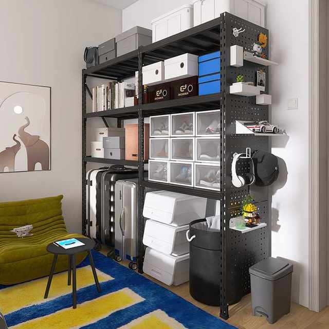 Black three-layer shelf shelf household multi-layer empty hole plate balcony luggage trolley storage rack
