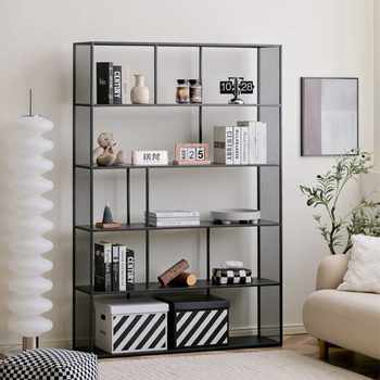 Wrought iron floor bookshelf integrated with wall living room storage rack steel office partition iron rack book new products