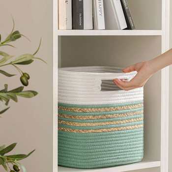 Cross-border cotton rope woven storage basket desktop toy storage basket wardrobe display and sorting storage basket foldable