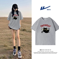 【Короткий рукав】 Серый (красная кошка)