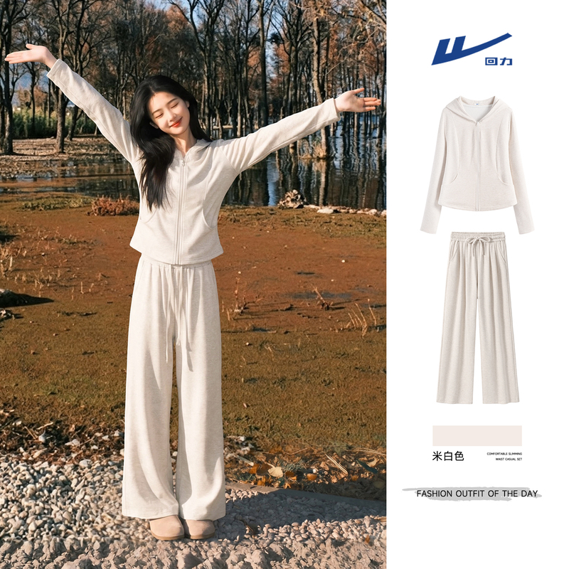 Warrior Sports Suit for Women, Autumn 2026 New Style, Plus-Size Hooded Sweatshirt and Wide-Leg Pants, Casual Two-Piece Set Y