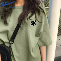 [100% чистый хлопок, одинаковый стиль для мужчин и женщин, повседневный, универсальный, пальмового цвета (логотип на груди с прыгающим котом)