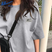 [100% чистый хлопок, одинаковый стиль для мужчин и женщин, повседневный, универсальный, вересково-серый (h с логотипом на кожаной груди)