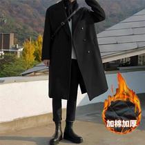 毛呢大衣男秋冬款宽松大码加厚双排扣呢子风衣潮流中长款过膝外套