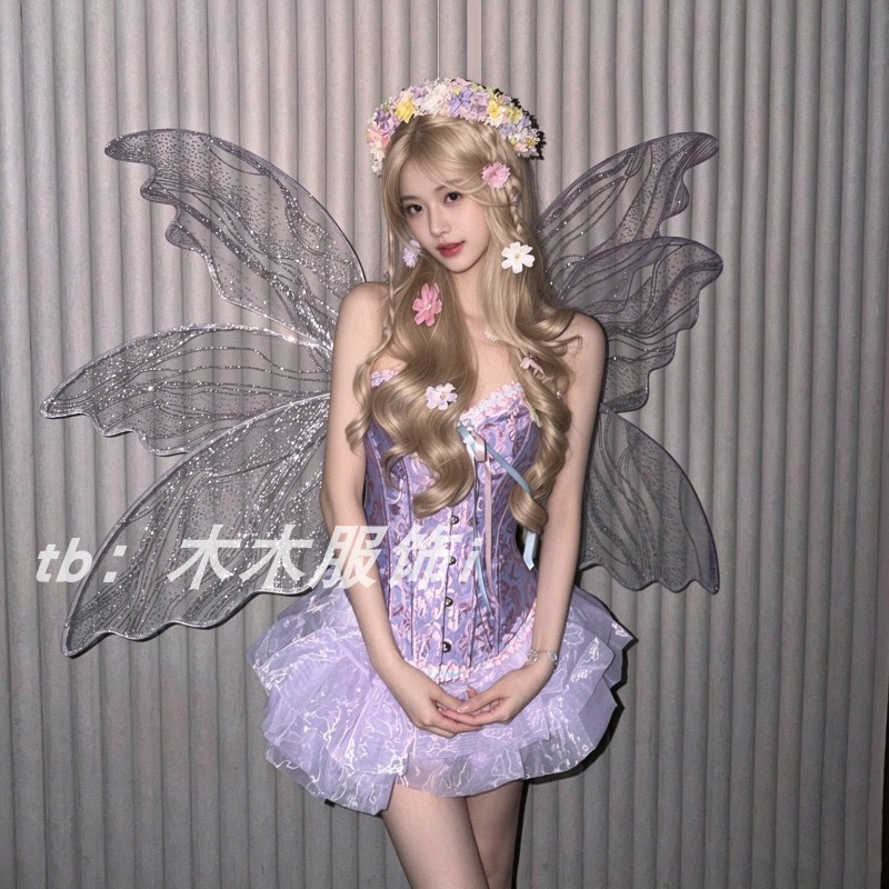 Rapunzel Cosplay Halloween Costume Forest Fairy Princess Dress Jacquard Waistband Tulle Short Puffy Skirt