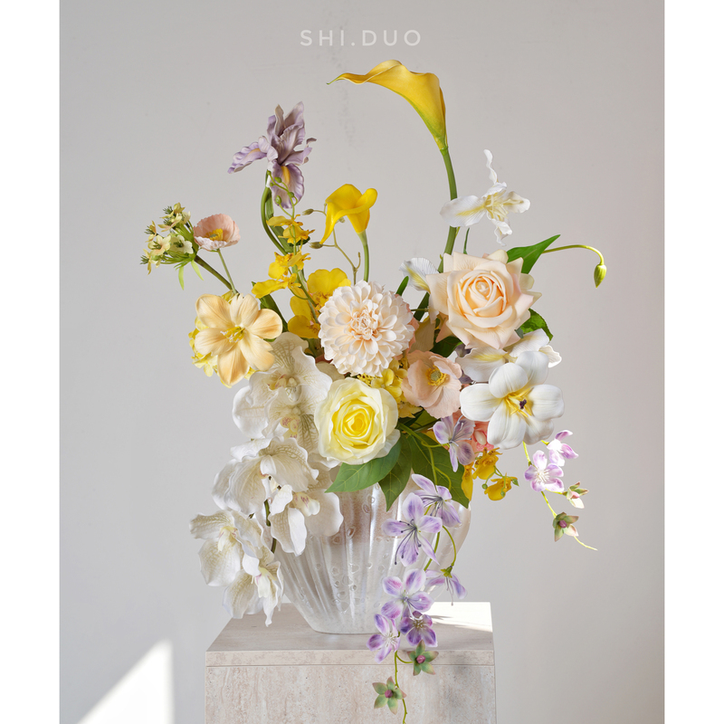 Light Luxury Retro Cream-Colored Artificial Flower Arrangement Set, Finished Flower Arrangement, Living Room Model Room, Hotel Decoration Ornaments